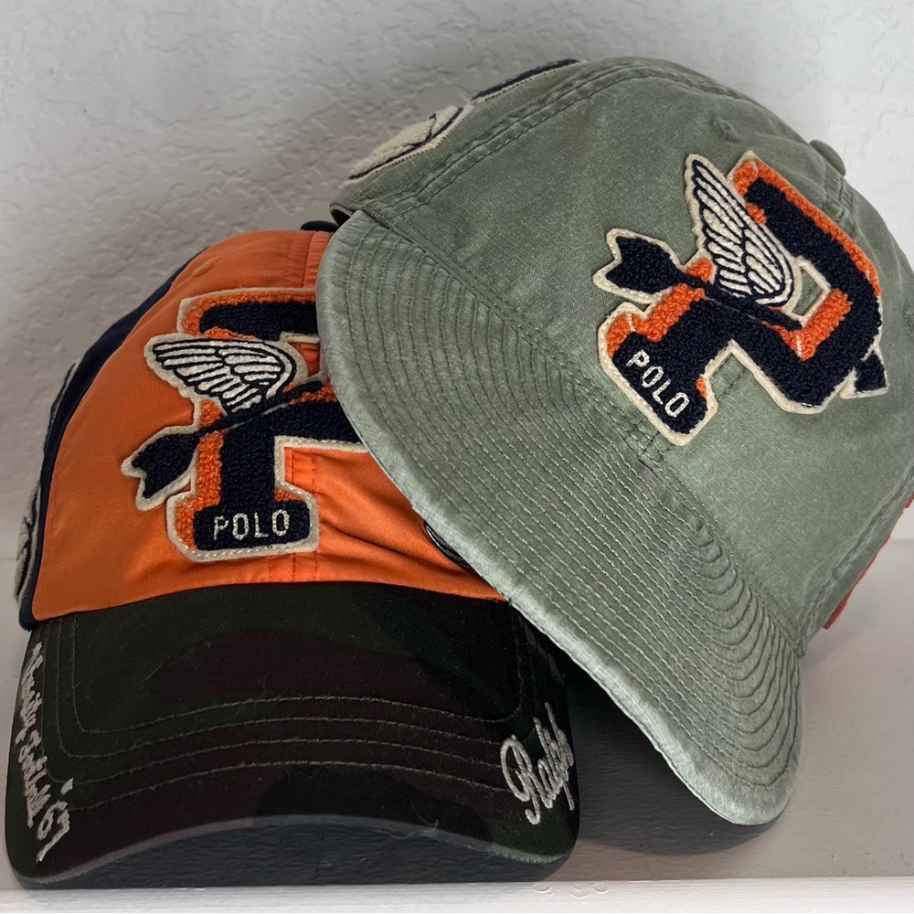 Two Polo by Ralph Lauren Orange and Green Hats